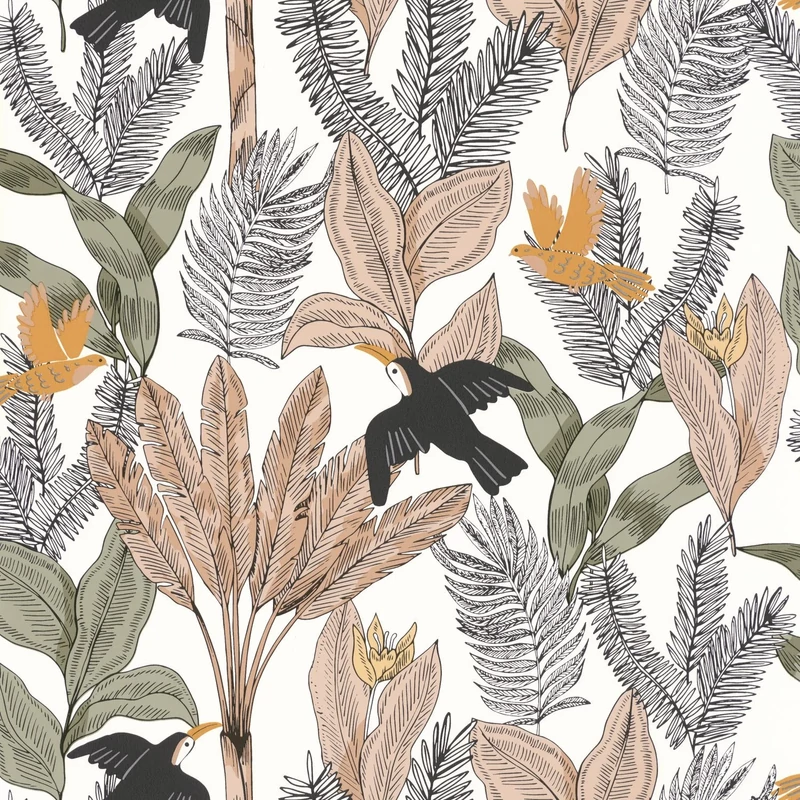 Caselio Trópusi dzsungel mintás keki zöld vlies tapéta Explorer Kaki 53 cm X 10 m