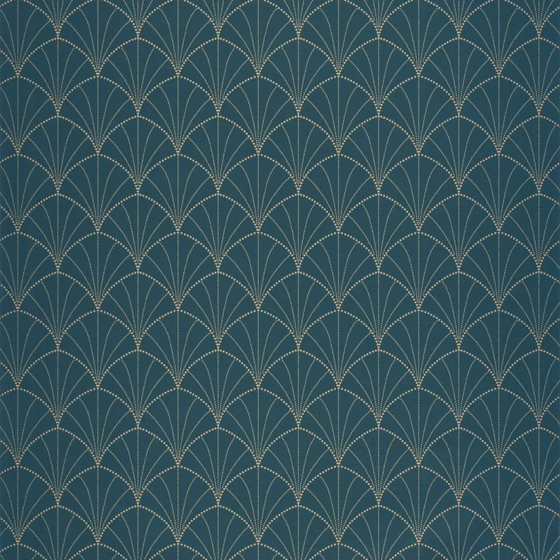 Caselio Pálma mintás art deco kék vinyl tapéta Edgar Bleu Canard Or 53 cm X 10 m