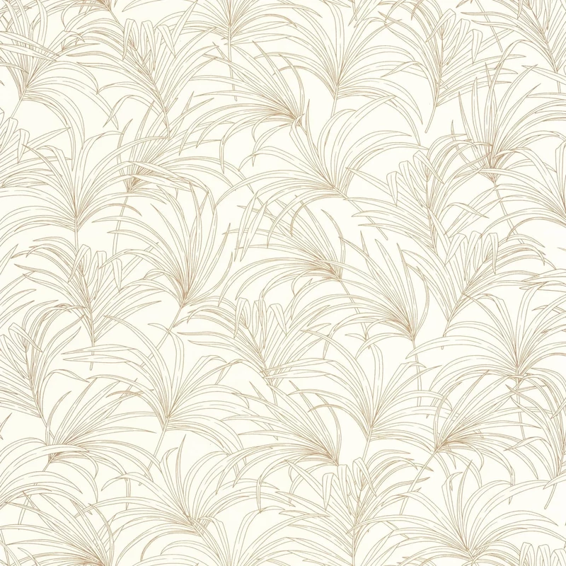 Caselio Art deco levélmintás fehér-arany vinyl tapéta Richard Blanc Or 53 cm X 10 m