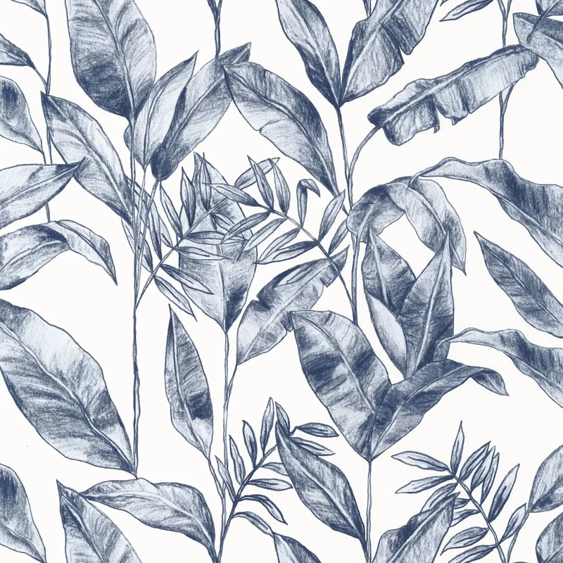 Caselio Elegáns levél mintás kék-fehér vlies tapéta Delicate Midnight Blue 53 cm X 10 m