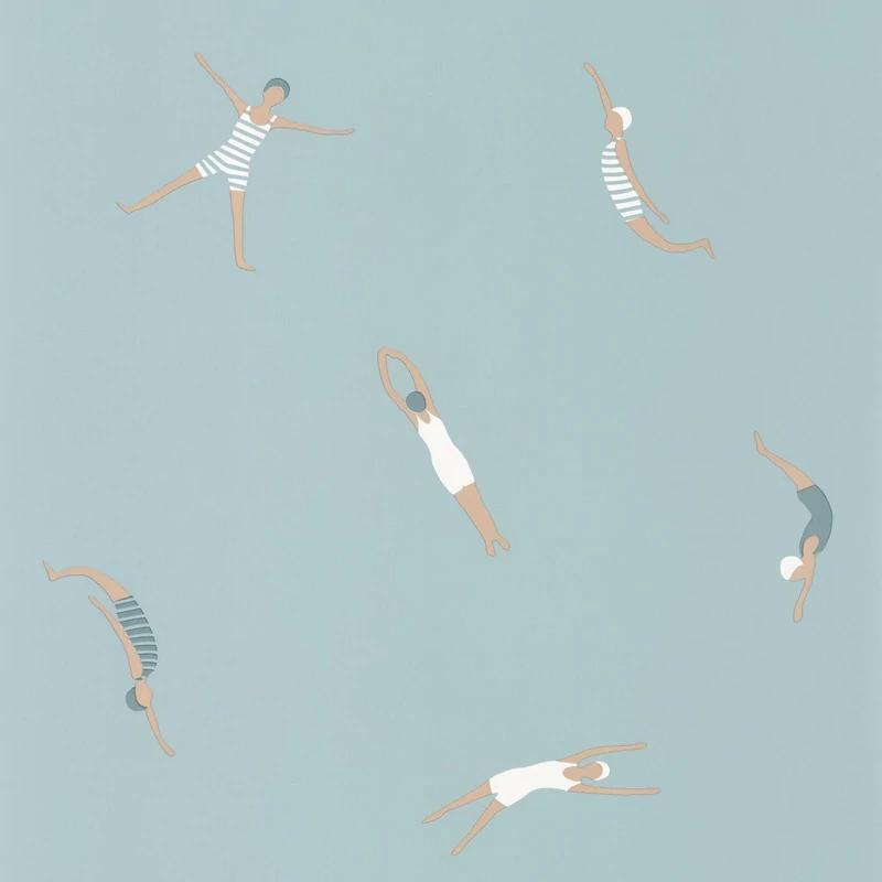 Caselio Modern kék vinyl tapéta úszókkal Funny Swim Smoke Blue 53 cm X 10 m