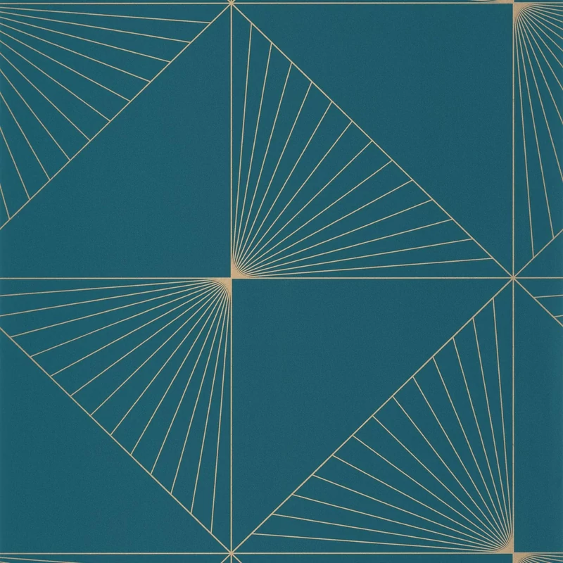 Caselio Geometriai mintás modern kék-arany vinyl tapéta Moonlight Sunset Teal Blue Dore 53 cm X 10 m