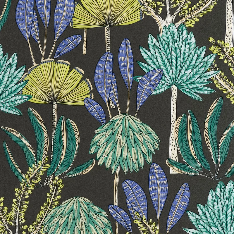 Caselio Trópusi növény mintás zöld-fekete vlies tapéta Bali Noir Vert 53 cm X 10 m