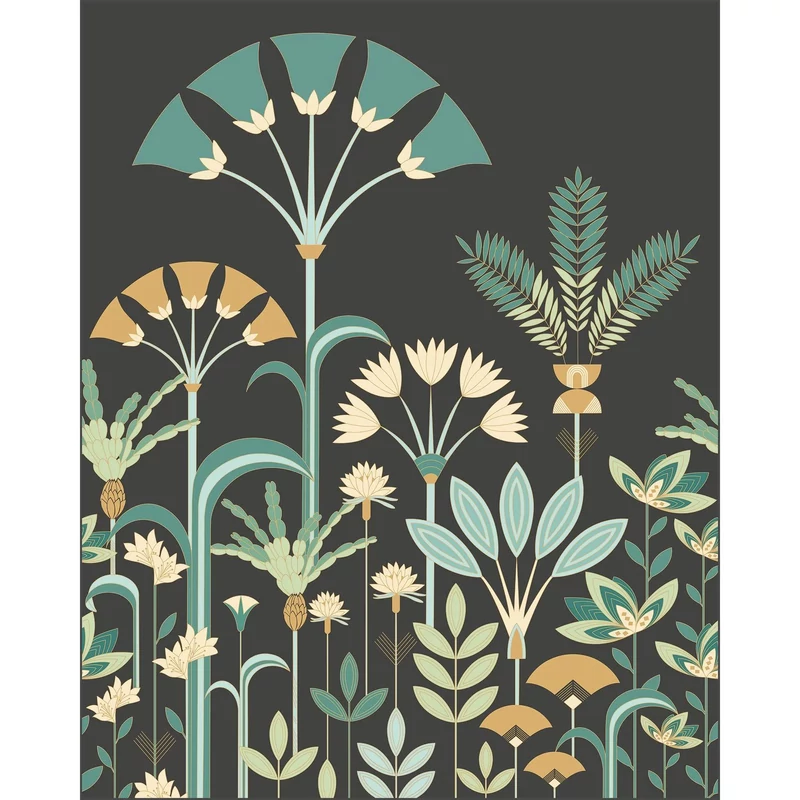 Caselio Art deco stílusú kék-fehér vlies poszter tapéta Luxuriance Vert 200 cm X 2,5 m