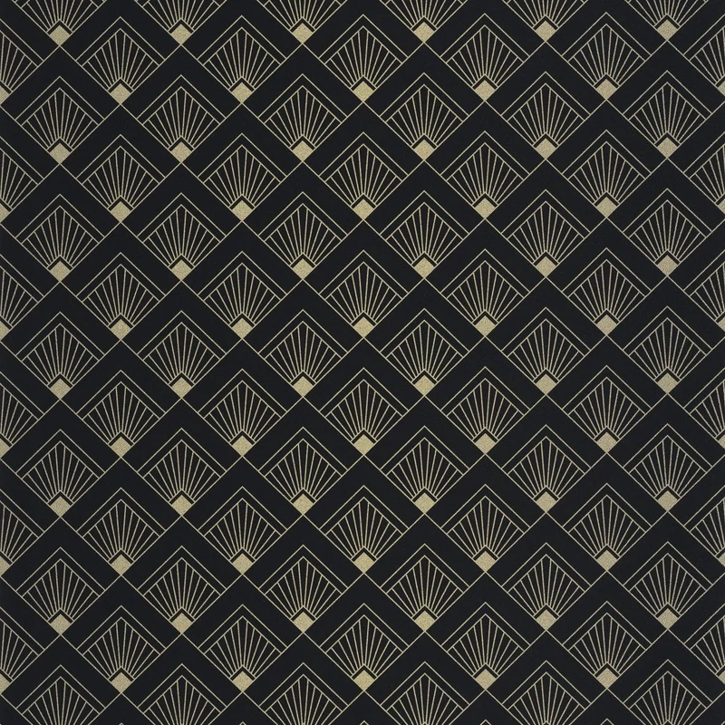 Caselio Art deco glamúr fekete-arany vinyl tapéta Effervescence Noir Dore 53 cm X 10 m