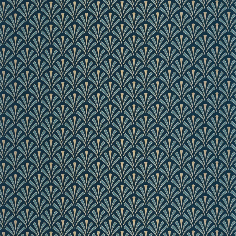 Caselio Palmetta mintás art deco sötétkék-arany vinyl tapéta Abundance Bleu Nuit Dore 53 cm X 10 m
