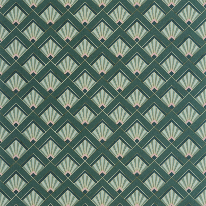 Caselio Art deco glamúr zöld-arany vinyl tapéta Effervescence Vert Emeraude Violet 53 cm X 10 m