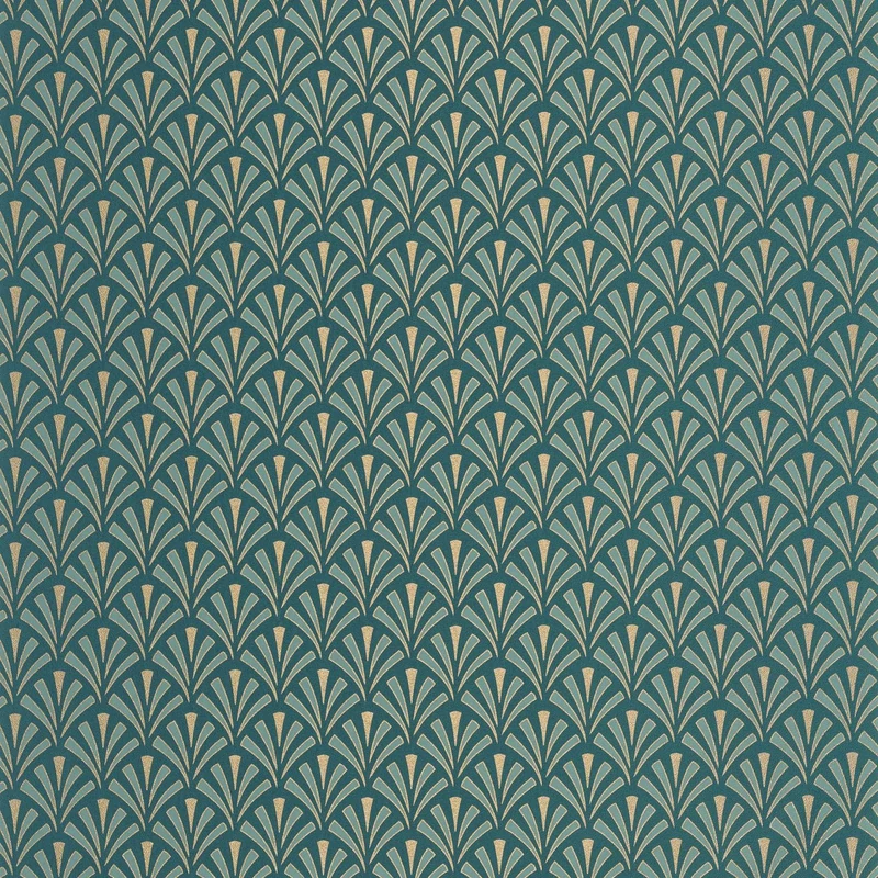 Caselio Palmetta mintás art deco kék-arany vinyl tapéta Abundance Bleu Canard Dore 53 cm X 10 m