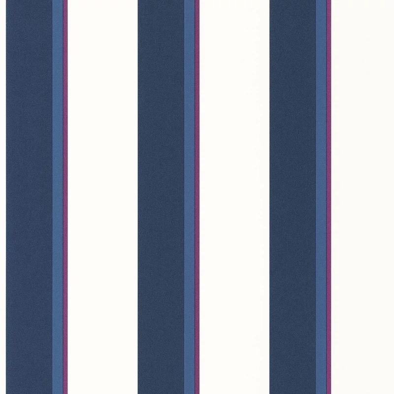 Caselio Elegáns csíkos kék vinyl tapéta lila szegéllyel Linear Bleu 53 cm X 10 m