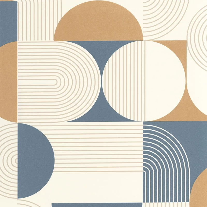 Caselio Geometriai mintás modern kék-barna vinyl tapéta Amplitude Bleu Camel 53 cm X 10 m