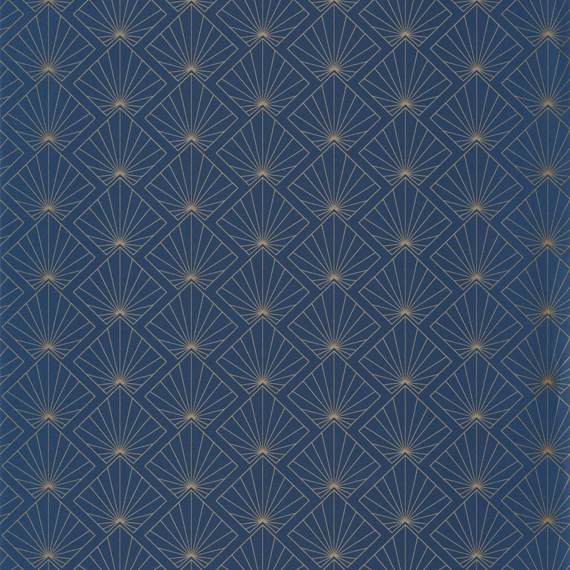 Caselio Geometriai mintás sötétkék-arany vlies tapéta Sunrise Midnight Blue Dore 53 cm X 10 m