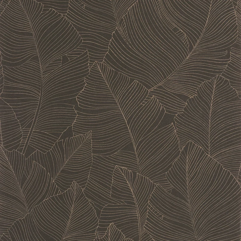 Caselio Nagy levél mintás modern fekete vinyl tapéta Vegetalia Noir Sepia 53 cm X 10 m