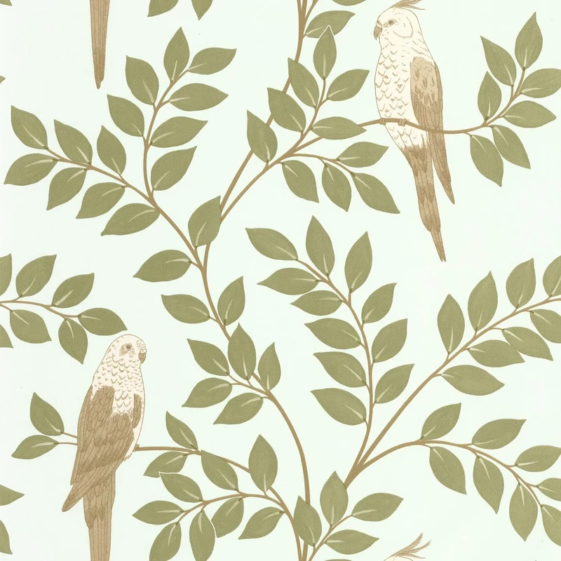 Caselio Levél mintás zöld vinyl tapéta papagájjal Equateur Kaki Bleu 53 cm X 10 m