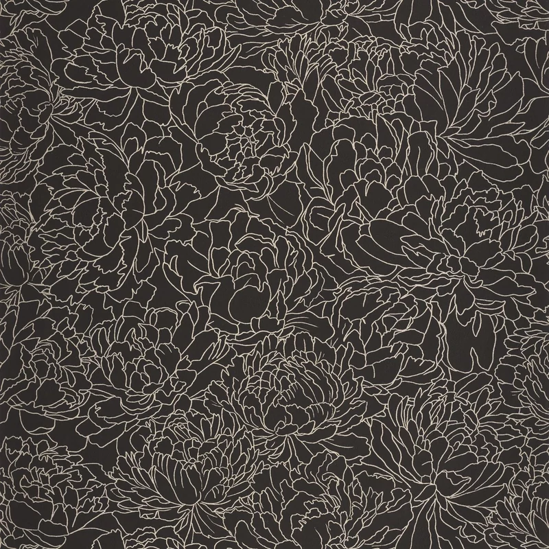 Caselio Fényes virág mintás elegáns fekete vinyl tapéta Glow Noir Or 53 cm X 10 m