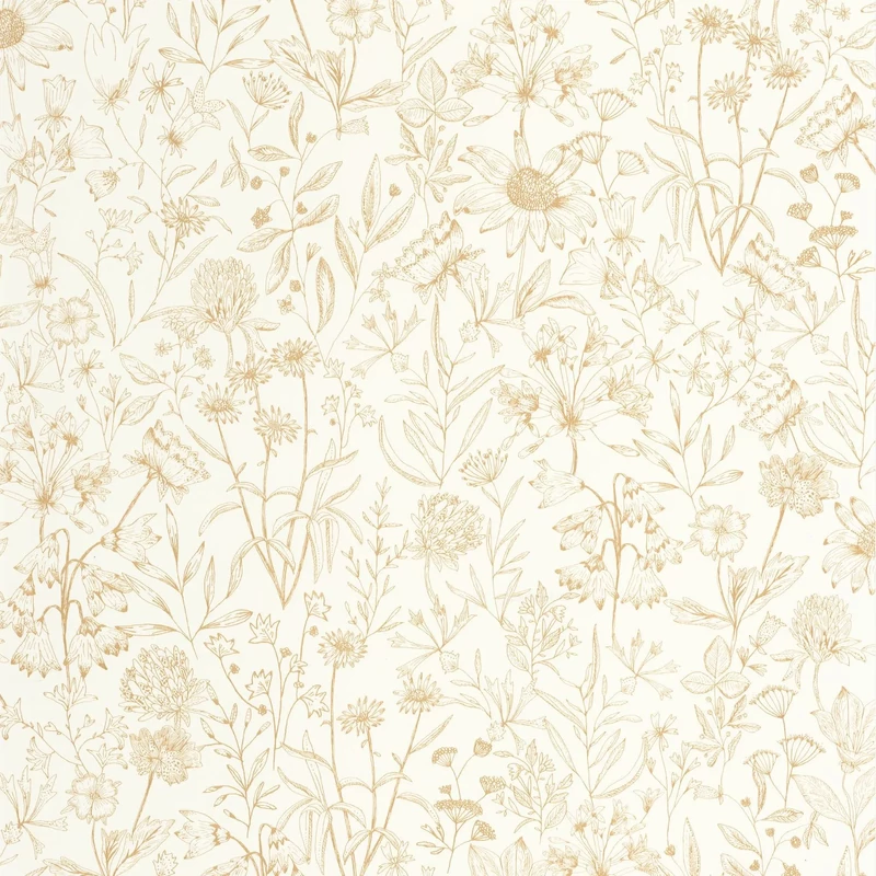 Caselio Romantikus vadvirágos sárga vinyl tapéta Jardin De Giverny Blanc Or 53 cm X 10 m