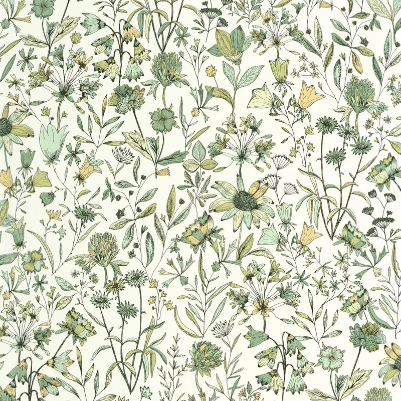 Caselio Romantikus vadvirágos zöld-fehér vinyl tapéta Jardin De Giverny Verts 53 cm X 10 m