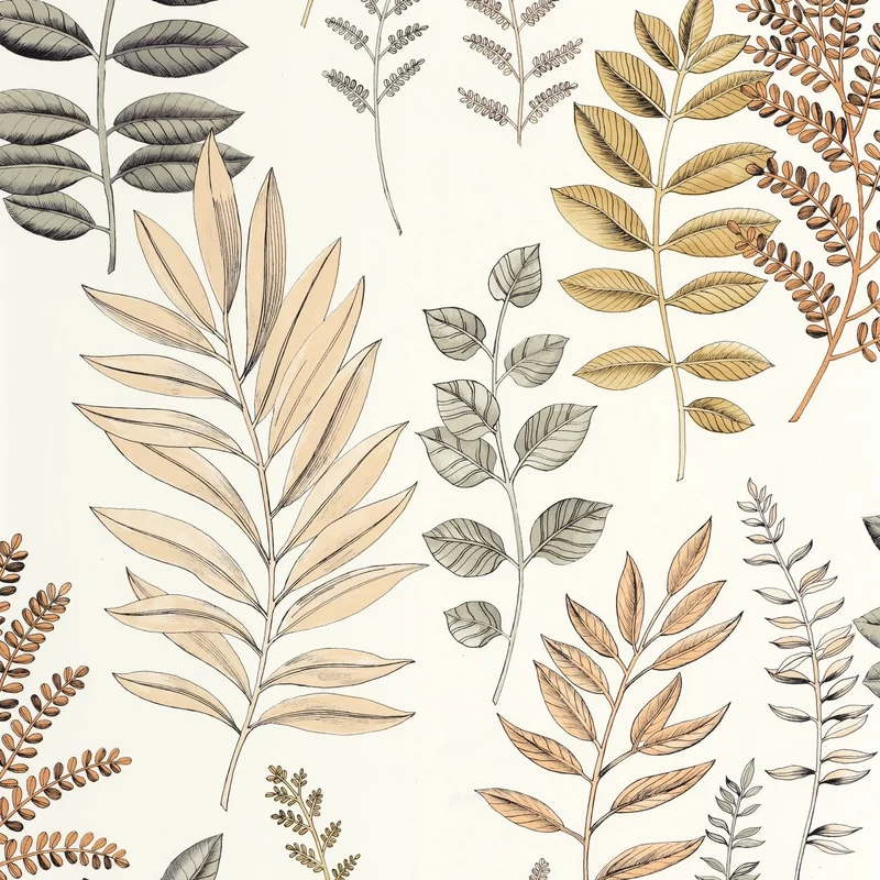 Caselio Nagy levél mintás fehér-barna vinyl tapéta Florium Multico 53 cm X 10 m