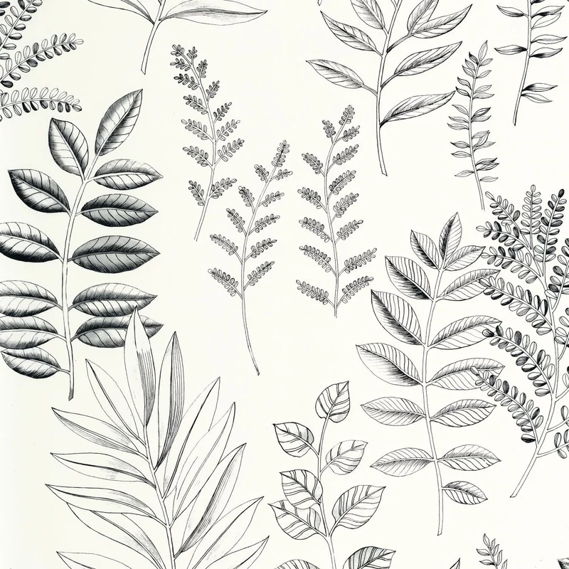 Caselio Nagy levél mintás fekete-fehér vinyl tapéta Florium Noir Blanc 53 cm X 10 m