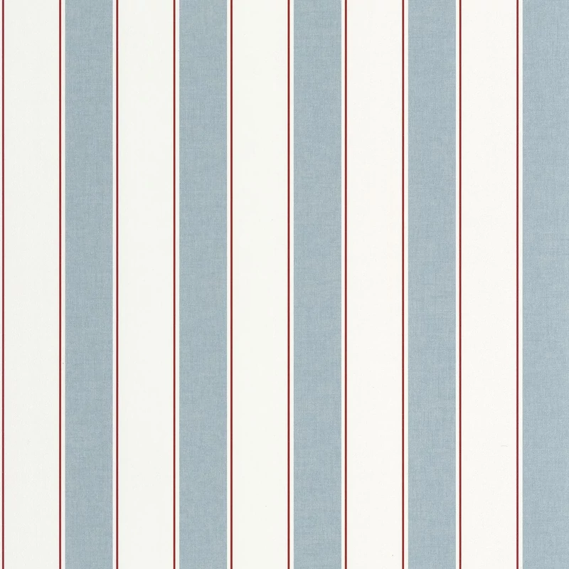 Caselio Elegáns csíkos kék vinyl tapéta piros szegéllyel Classic Lines Bleu Ciel 53 cm X 10 m