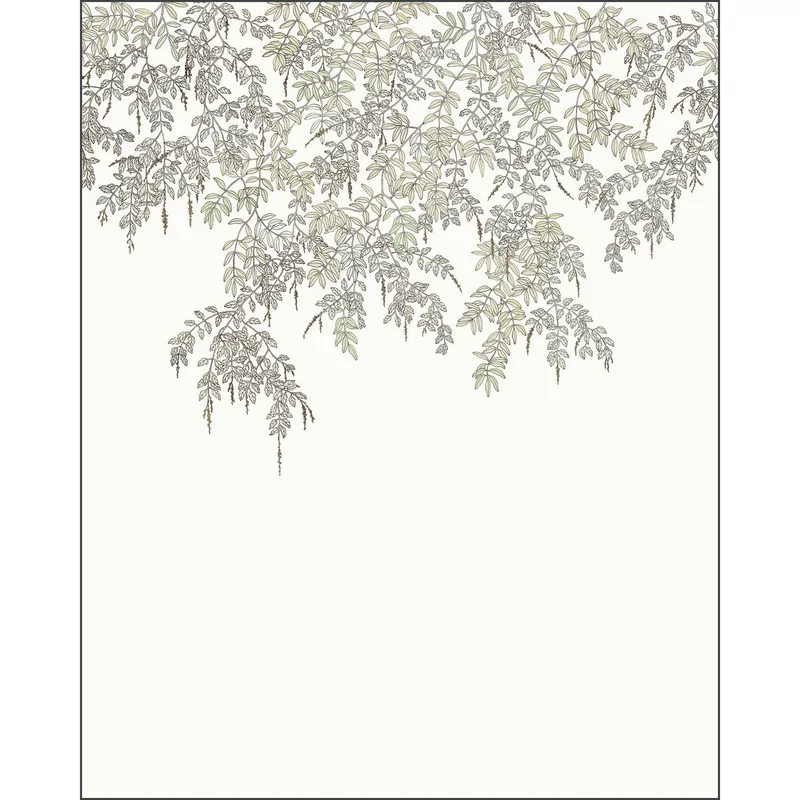Caselio Elegáns zöld-fehér levél mintás vlies poszter tapéta Falling Petals Vert D'Eau 200 cm X 2,5 m