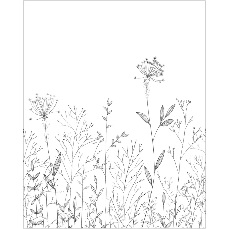 Caselio Botanikai mintás fekete-fehér vlies poszter tapéta Field Line Noir Et Blanc 50 cm X 3 m