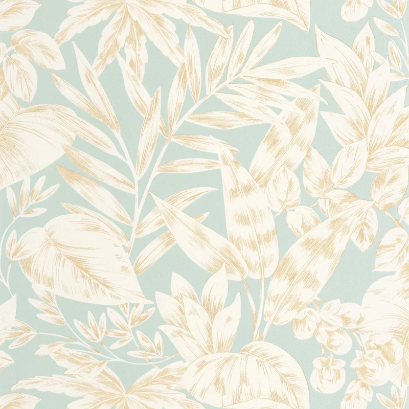 Caselio Levélmintás kék vinyl tapéta Kalea Bleu Doux 53 cm X 10 m