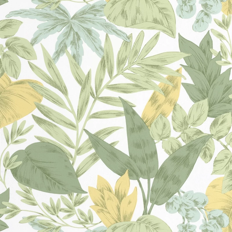 Caselio Levélmintás zöld-sárga vinyl tapéta Kalea Vert Jaune 53 cm X 10 m