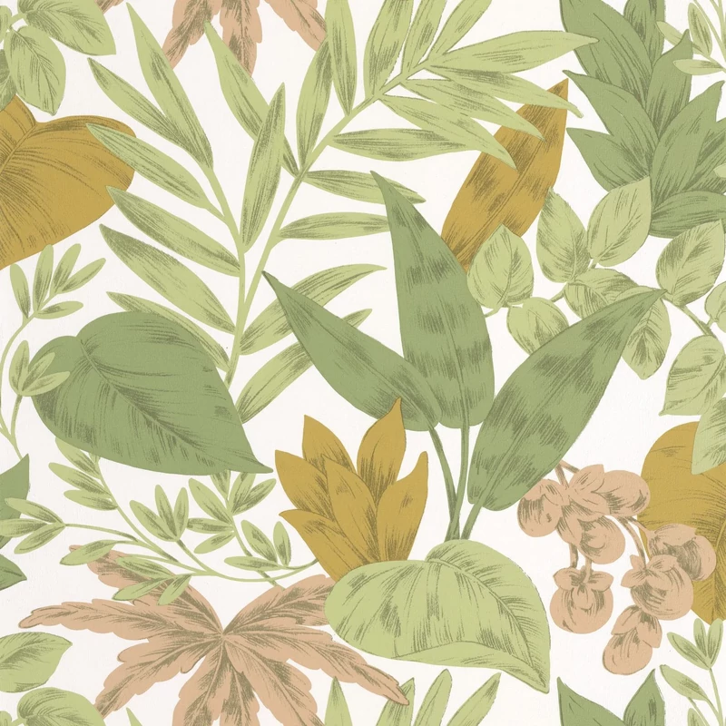 Caselio Levélmintás zöld vinyl tapéta Kalea Multicouleurs 53 cm X 10 m