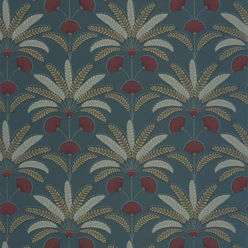 Caselio Pálmafás art deco sötétkék vinyl tapéta Gisele Bleu 53 cm X 10 m