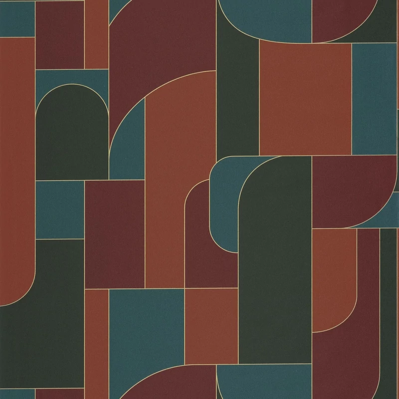 Caselio Geometriai mintás modern bordó-zöld vinyl tapéta Achille Grenat 53 cm X 10 m