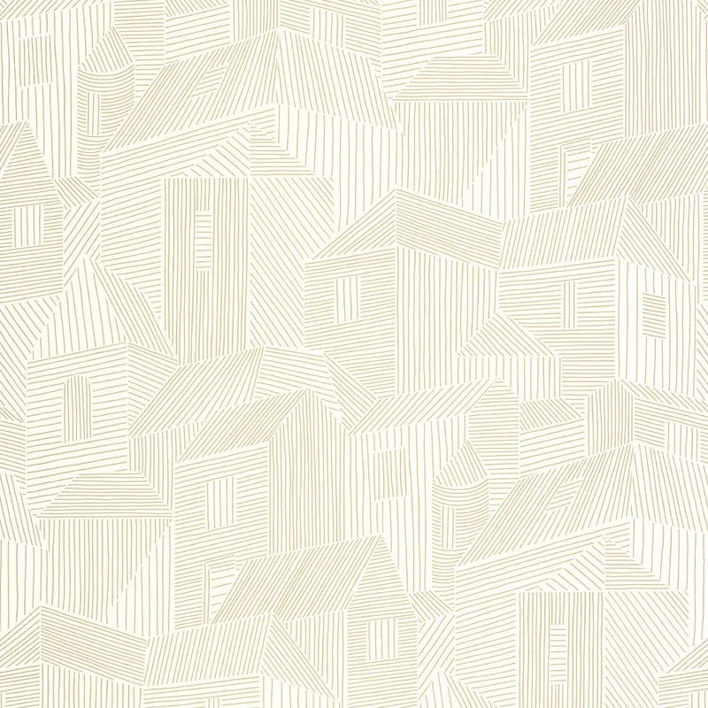 Caselio Várost ábrázoló fehér-arany vinyl tapéta Village Blanc Or 53 cm X 10 m