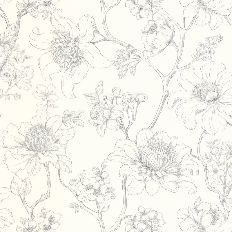 Caselio Bájos virágmintás fehér-fekete vlies tapéta Silent Garden Noir 53 cm X 10 m