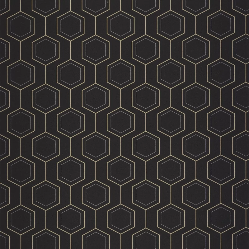 Caselio Geometriai mintás modern fekete-arany vlies tapéta Hexaline Noir Or 53 cm X 10 m