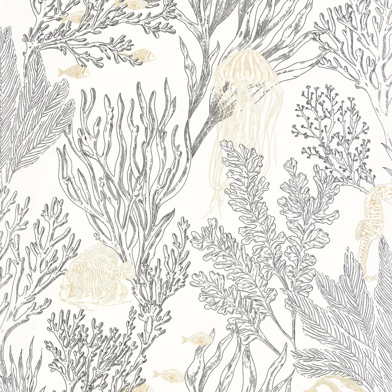 Caselio Tenger világa fekete-fehér-arany vinyl tapéta Deep Abyss Blanc Noir 53 cm X 10 m