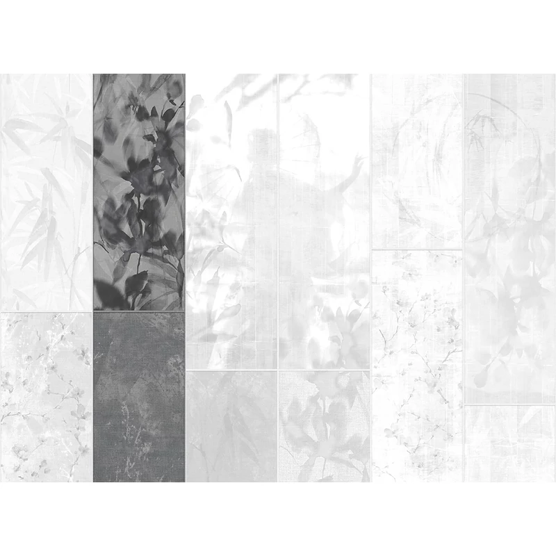 JV Japán nő virágokkal szürke vinyl poszter tapéta Sumi Anthracite 68 cm X 3 m