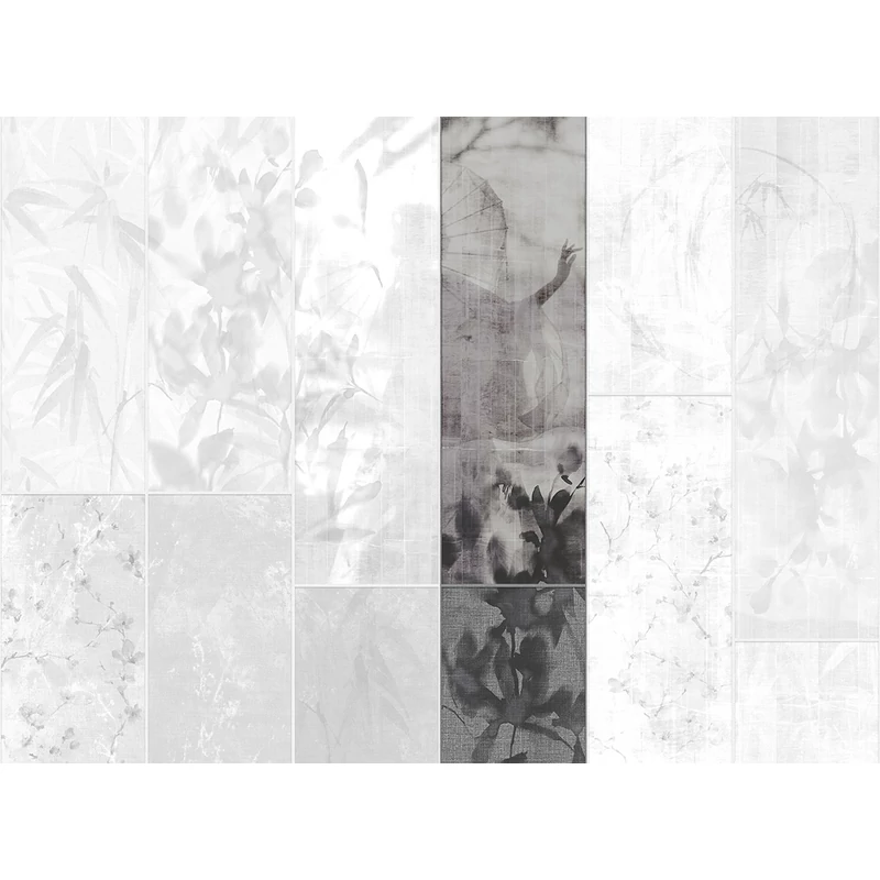 JV Japán nő virágokkal szürke vinyl poszter tapéta Sumi Anthracite 68 cm X 3 m