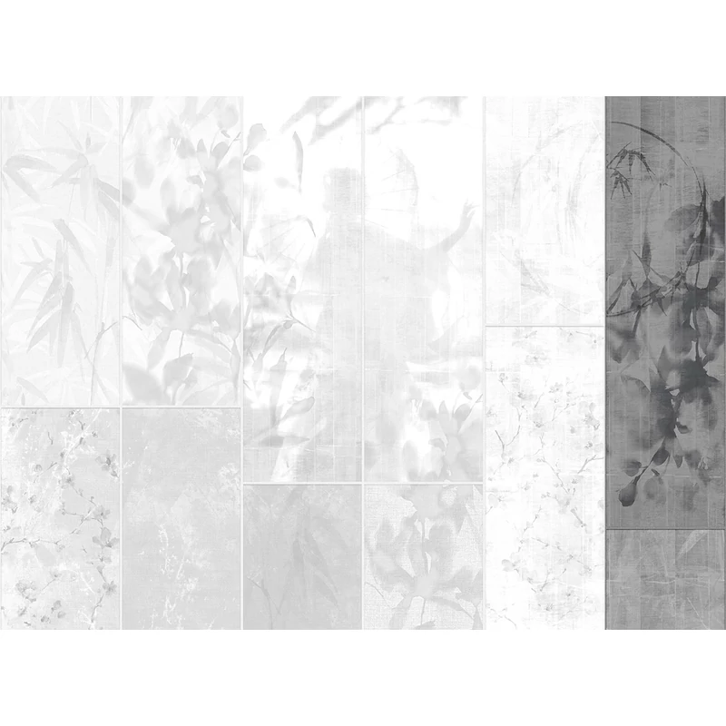 JV Japán nő virágokkal szürke vinyl poszter tapéta Sumi Anthracite 68 cm X 3 m