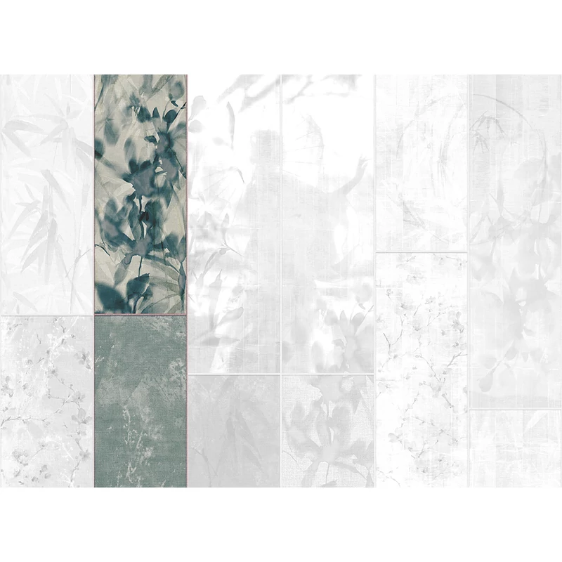 JV Japán nő virágokkal kék vinyl poszter tapéta Sumi Teal 68 cm X 3 m