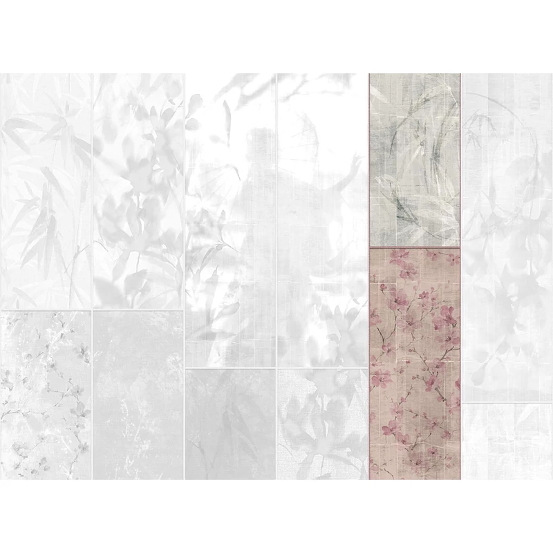 JV Japán nő virágokkal kék vinyl poszter tapéta Sumi Teal 68 cm X 3 m