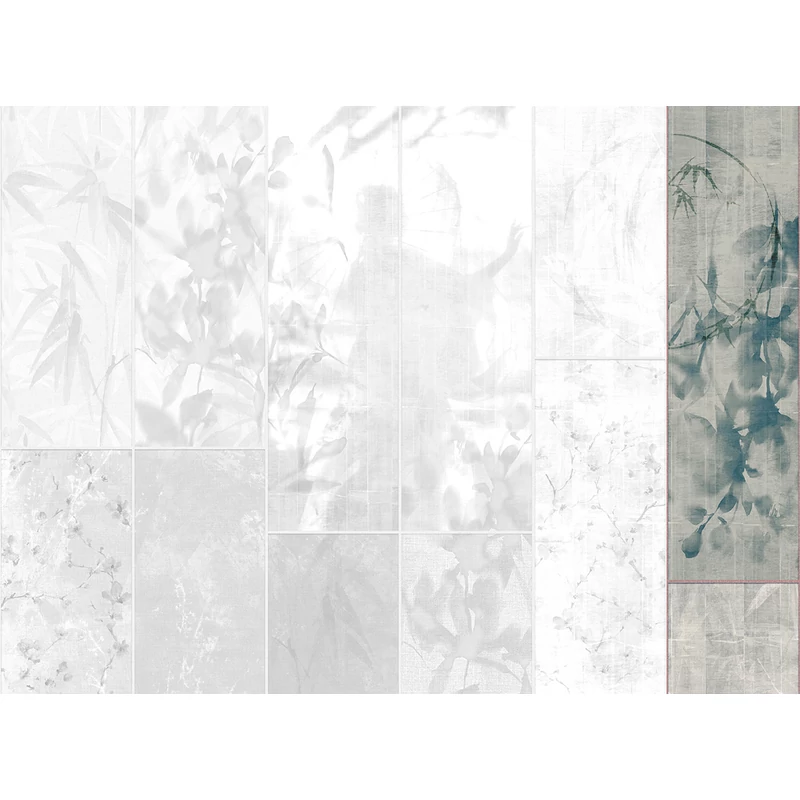 JV Japán nő virágokkal kék vinyl poszter tapéta Sumi Teal 68 cm X 3 m