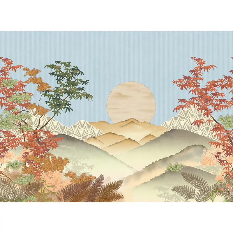 JV Napnyugta japánkertben színes vinyl tapéta Invermere Summer 400 cm X 3 m