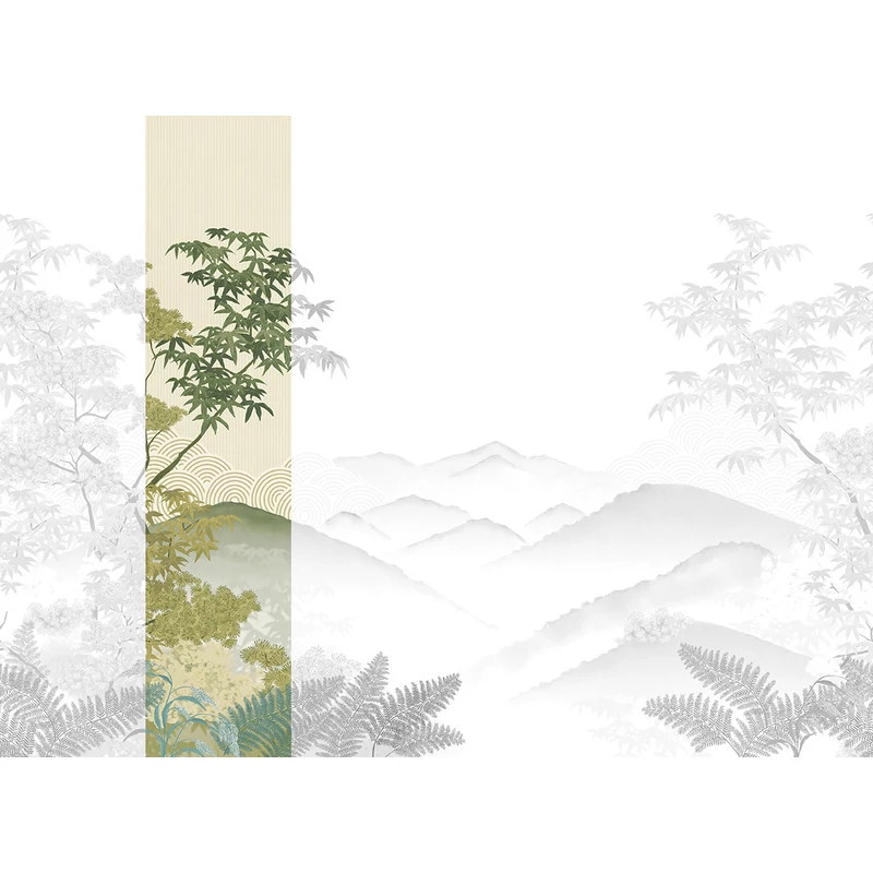 JV Napnyugta japánkertben zöld vinyl tapéta Invermere Green 68 cm X 3 m