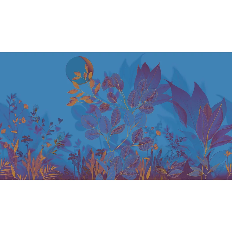 JV Levélmintás art deco kék vinyl poszter tapéta Belvedere Night 68 cm X 3 m