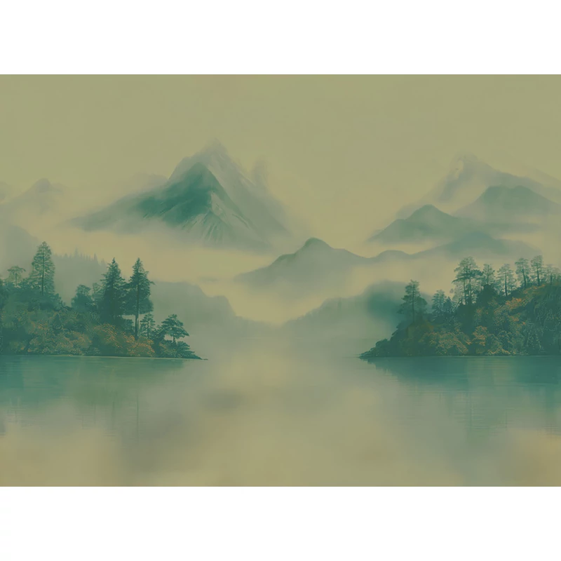 JV Ködös hegycsúcsok zöld vinyl poszter tapéta Huangshan Green 400 cm X 3 m