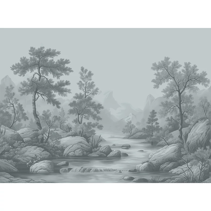 JV Patak az erdőben szürke vinyl poszter tapéta Arcadia B&W 400 cm X 3 m