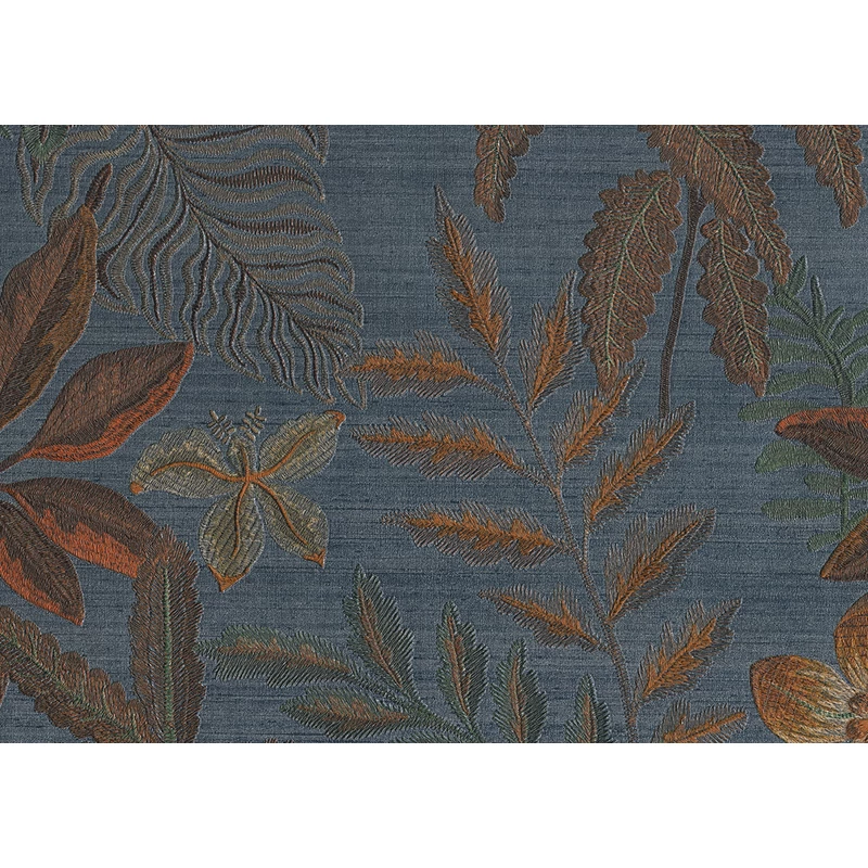 JV Egzotikus virágmintás szövethatású kék vinyl tapéta Jardin Tropical Blue 100 cm X 10 m