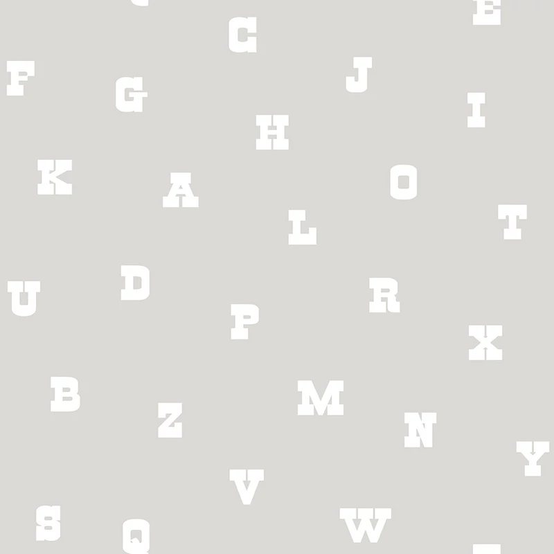 KT-Exclusive Betű mintás szürke vlies gyerek tapéta Joy Gray 52 cm X 10 m