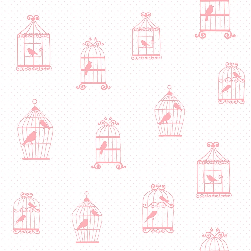 KT-Exclusive Madár kalitkás rózsaszín vlies gyerek tapéta Joy Pink 52 cm X 10 m