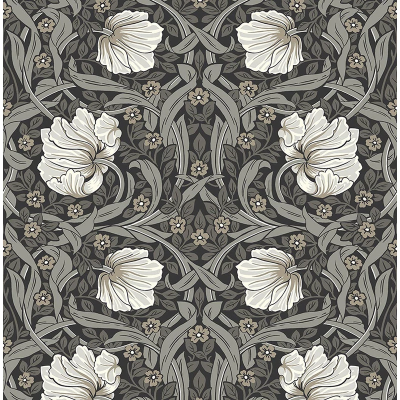 KT-Exclusive Klasszikus virágindás fekete vlies tapéta British Heritage Black 52 cm X 10 m