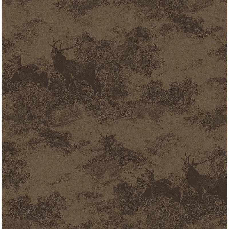 KT-Exclusive Tájkép szarvasokkal barna vlies tapéta Sauvage Dark Brown 52 cm X 10 m